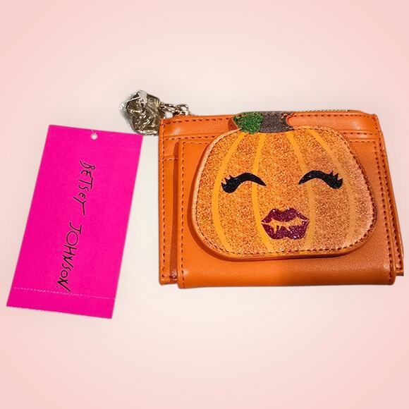 NWT Betsey Johnson Your So Gourdgeous Bifold Snap On Pumpkin Candy Corn Wallet - Picture 1 of 8